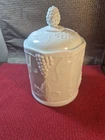 Vintage Milk Glass Canister 7” Jar with Lid Indiana Colony Harvest Grape