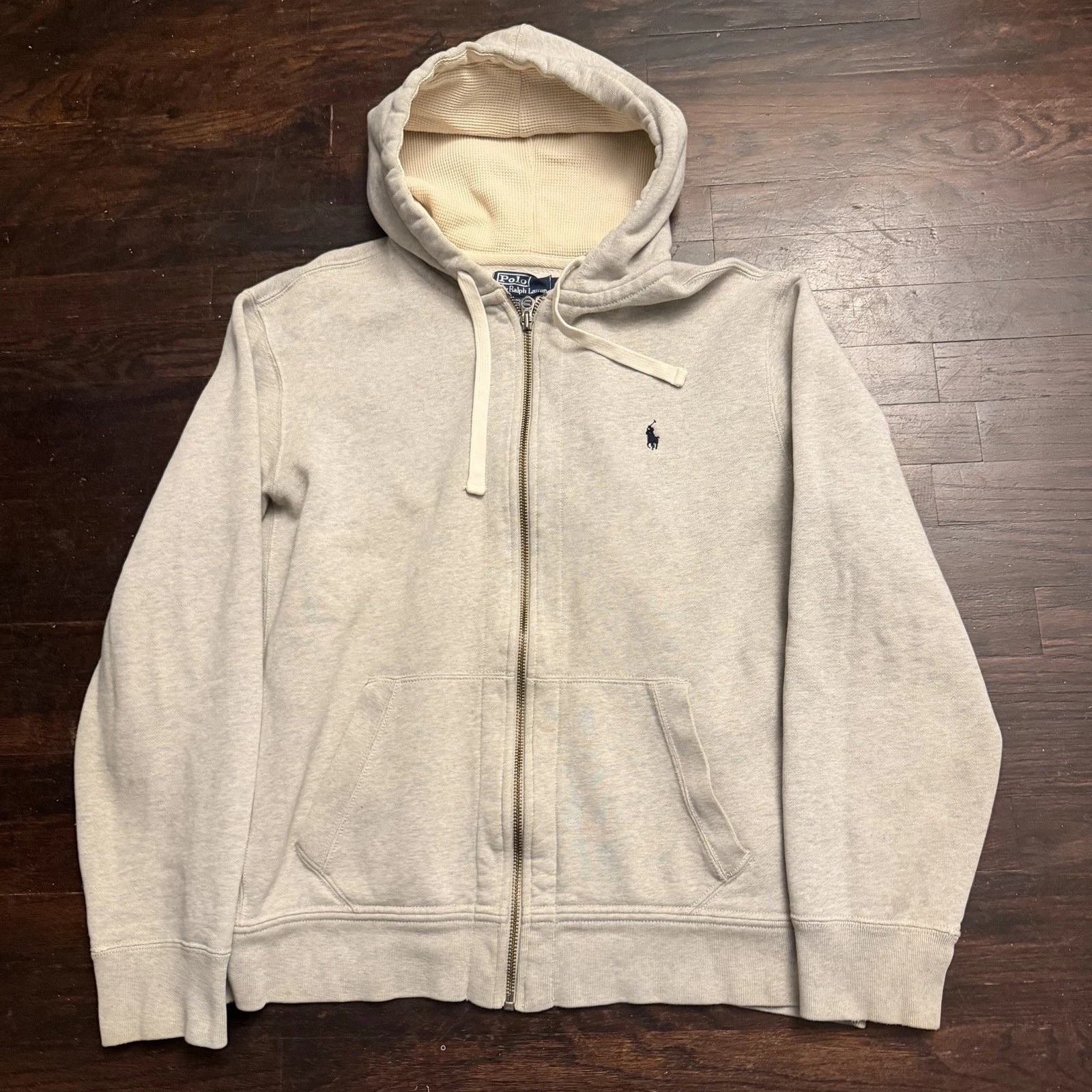 Polo Ralph Lauren Grey Small Pony Zip Up Hoodie XL Thermal Hood