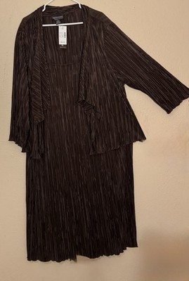 NWT Connected Apparel Woman 5X Chocolate Brown Crinkle Maxi Dress w/Jacket