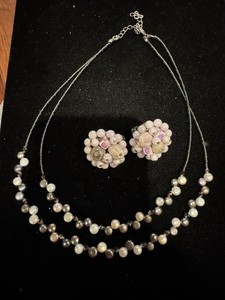 La Sophia Faux Pearls & Aurora Borealis Choker And Japan Clip Earrings