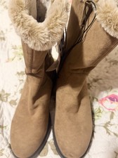 Womens Brown Suede Fur Trim Pull-On Mid-Calf ...