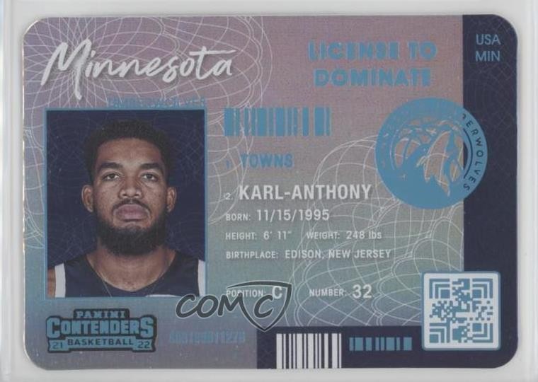 2021-22 Panini Contenders License to Dominate Karl-Anthony Towns #22 1e6a