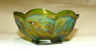 Northwood Singing Birds Carnival Glass Green Sauce Berry Bowl Small