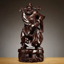 Ebony Wood Zhong Kui Figurine 15cm Hand Carved Wooden Home Office Decor Gift