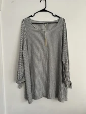 Max Studio Shirt Top Black & White Striped 3/4 Sleeve Tie Ends Womens 2X NWT
