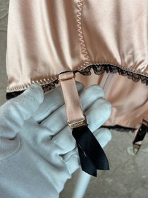 Agent Provocateur Satin Lingerie Set Pink Black Lace Bra & Suspender Girdle 34D