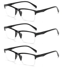 3 Pcs Men Semi  rim Reading Glasses Ultralight Large Frame Black Readers 140mm