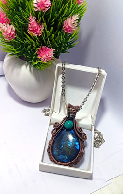 Neon Blue Apatite Copper Wire Wrapped Jewelry Designer Pendant 125.50 Ct