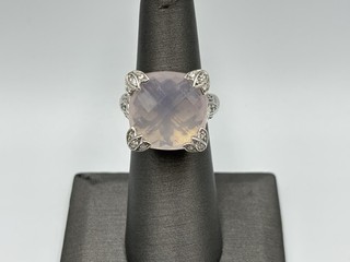 Judith Ripka Sterling Silver CZ Diamonique Faceted Pink Rose Quartz Ring