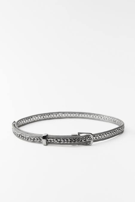 Zara SILVER METALLIC CHAIN BELT Women