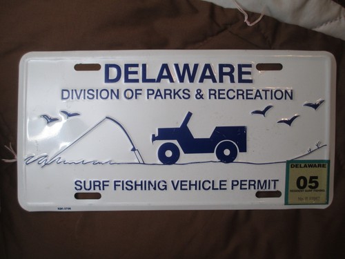 vintage Delaware "Surf Fishing Vehicle Permit" metal plate, 2005
