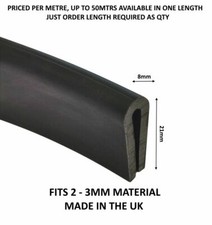Large Rubber U Channel Edging Trim Seal 21mm x 8mm Fits 2mm-3mm