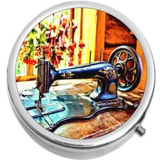 Vintage Sewing Machine Birds Medical Pill Box Medicine Pill Box