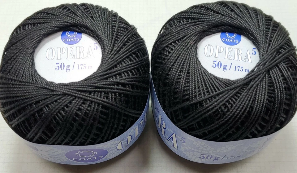 Lot of 2 Balls Coats Opera Crochet Thread #5 50 Grams Black 501 From Orig Box - Image 4 of 4