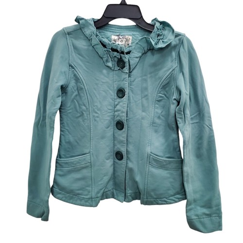 Nick & Mo Women's Y2K Aqua Jersey Knit Victorian Lolita Button Ruffle Jacket S