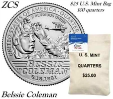 2023 P AWQ BESSIE COLEMAN $25 100 COIN BAG IN Orig U.S. MINT SEALED BOX 23WBA