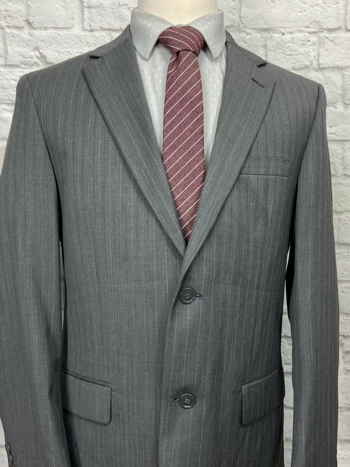 ANDREW FEZZA Men's Gray 100% Wool Pinstripe Blazer Coat Jacket (40R) - Image 2 of 4