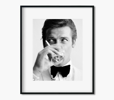 Roger Moore Shaken, Not Stirred Vintage Retro Celebrities Poster Art Print 