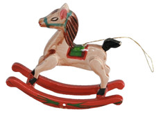 Vintage Hand Painted Wooden Rocking Horse Holiday Christmas Ornament Taiwan 3.5"
