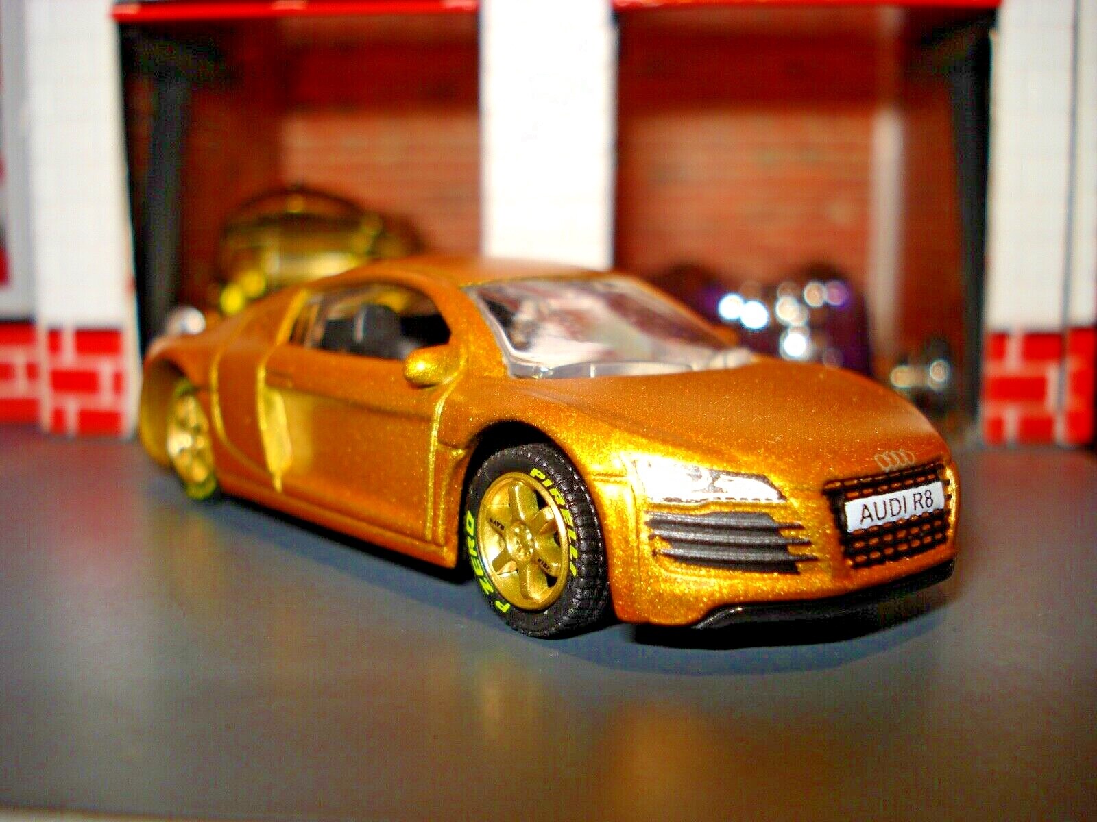 2007 AUDI R8 COUPE CUSTOM EDITION 1/64 MB CUSTOM WHEELS SATIN GOLD DETAILED-image