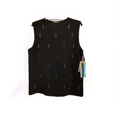 Johnny Wujek X Prom Collection Black Multi-Color Gem Sleeveless Top Size XL