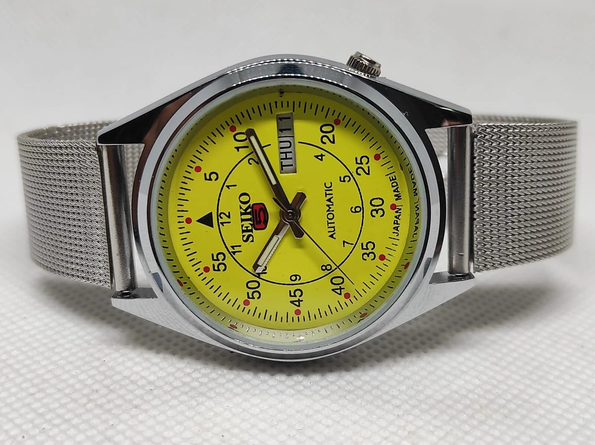 Seiko 5 automatic refurbished japanese men s watch yellow color