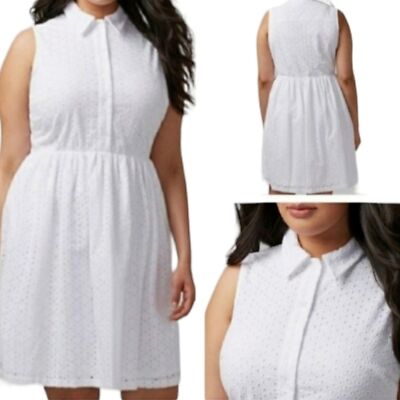 LANE BRYANT White Eyelet Lace Sleeveless Button Up Fit Flare Dress 18 NWT 