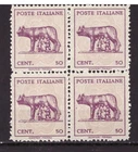STAMPS Italy Lieutenancy 1944 Quartina Lupa Without Watermark 50 c SAS515A