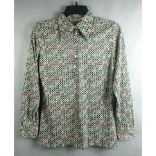 Vintage  1970's Blouse Geometric Aladdin Long Sleeve Top Size 10 Green Circle