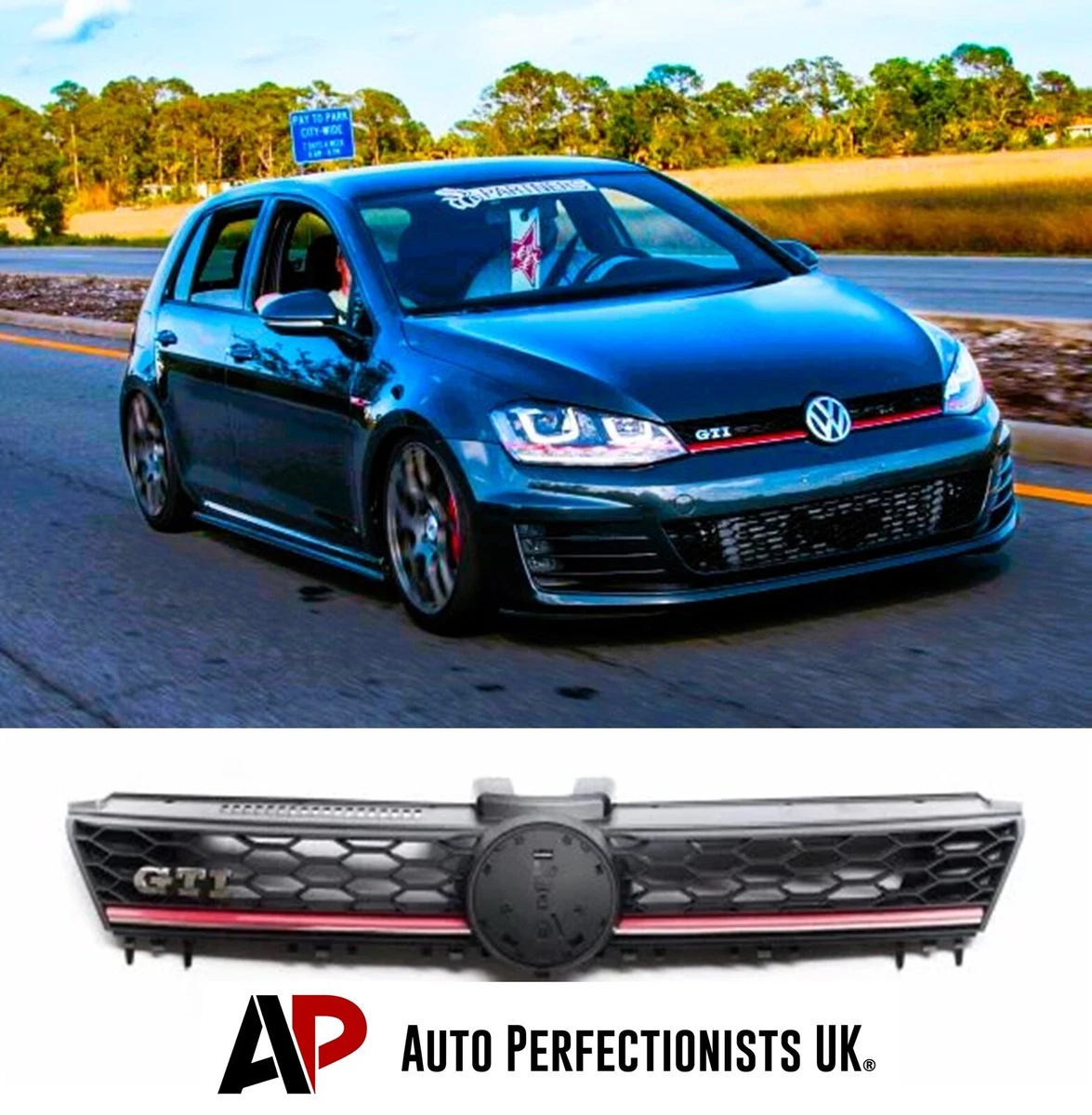 VW Golf MK7 GTI Style Front Main Grille Gloss Black Honeycomb Mesh
