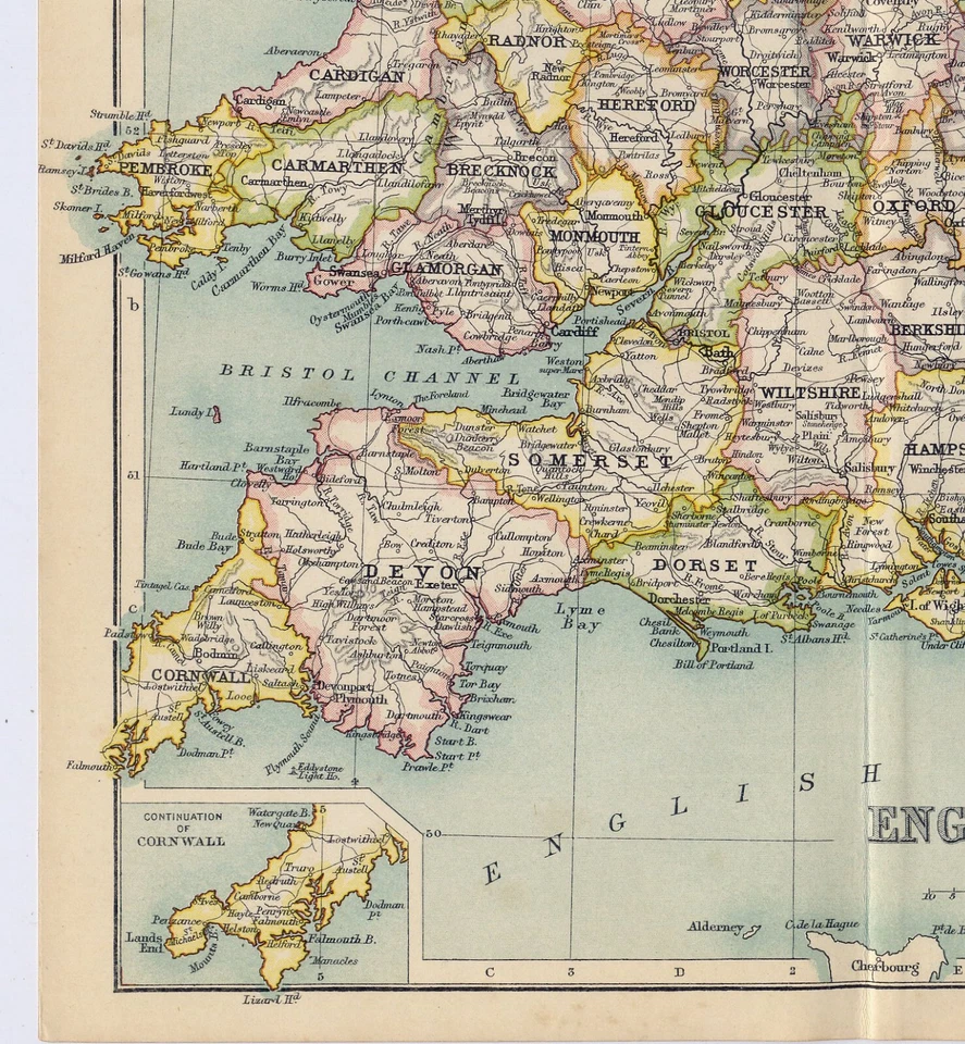 MAPA ANTIGUO 1912 DEL SUR DE INGLATERRA LONDRES GALES CORNWALL SOUTHAMPTON PLYMOUTH Foto 3 de 4