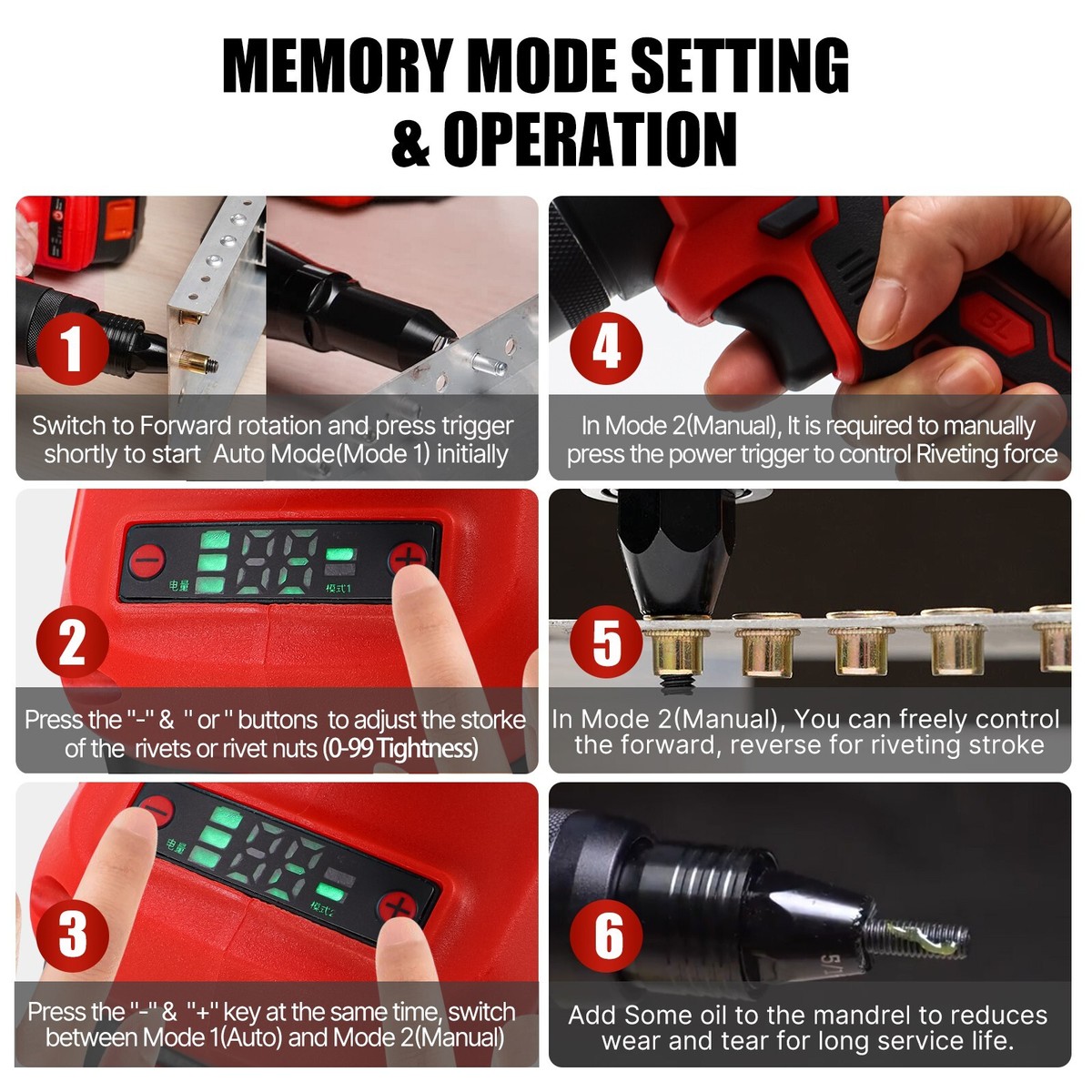 IMeshbean Rivet Gun Rivet Tool 2-IN-1 Cordless Electric Rivet Nut Gun ...