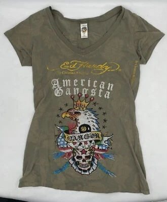 Ed Hardy Women’s L American Gangsta Eagle & Skull Retro Bling Christian Audigier - Image 1 of 2