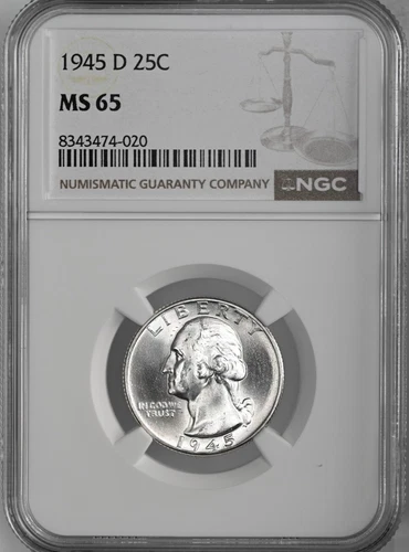 1945-D  25C WASHINGTON SILVER QUARTER "DENVER MINT" NGC MS65 #8343474-020