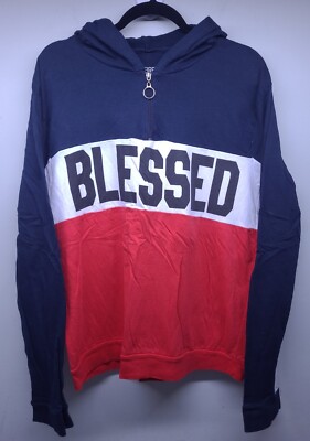On Fire Blessed Hoodie Women's 1X ( XL ) Red/ White/ Blue 1/4 Zip Long Sleeve 