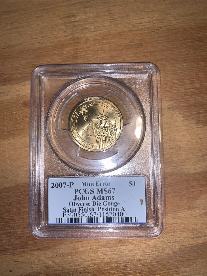 2007 PCGS MS67 John Adams Obverse Die Gouge  Mint Error Rare Satin Finish Pos. A - Image 2 of 4