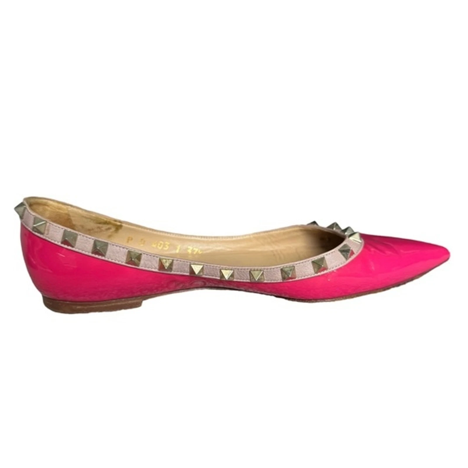 Scarpe a punta piatte in pelle verniciata Valentino rosa e oro rosa e oro taglia 7 5