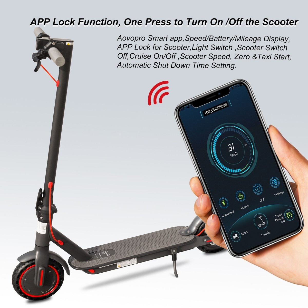 AOVO PRO Adult Foldable Electric Scooter 19mph Max Speed