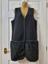 Womens Max Studio Black Sleeveless Faux Fur Hem Jacket Coat Ladies Size L