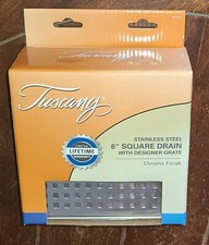 Tuscany Stainless Steel 6" Square Chrome Finish Drain w/Designer Grate 689-6135