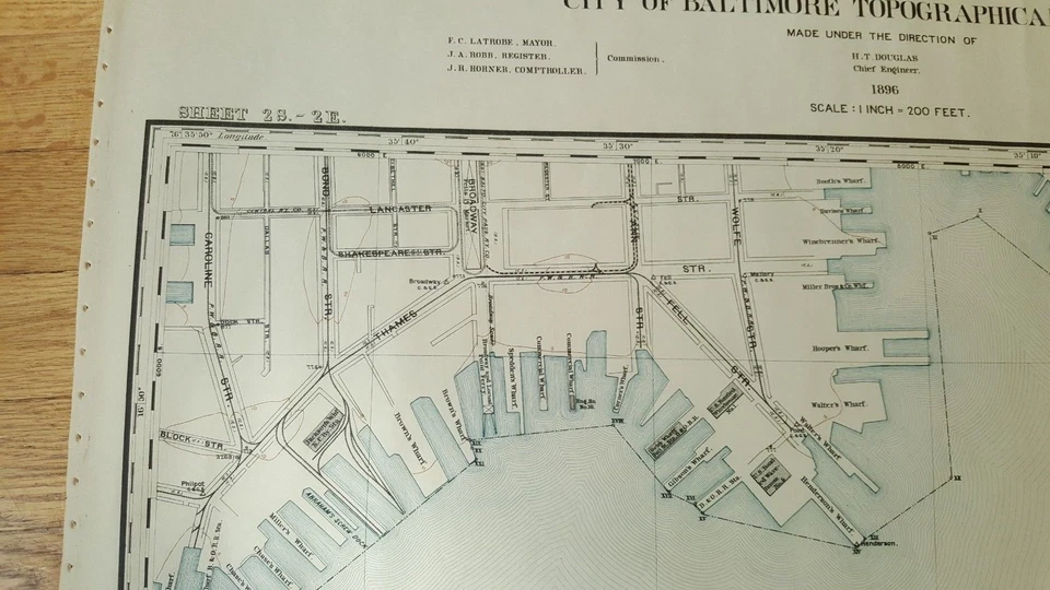 Mapa ANTIGO - Cidade de Baltimore Topog. Survey - 1897-FELLS POINT/UNDER ARMOUR - Imagem 4 de 4