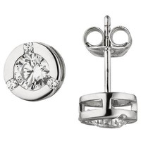 Paar Ohrstecker Mit 8 Zirkonia Weiß 925 Silber Rhodiniert Ohrschmuck Ohrringe