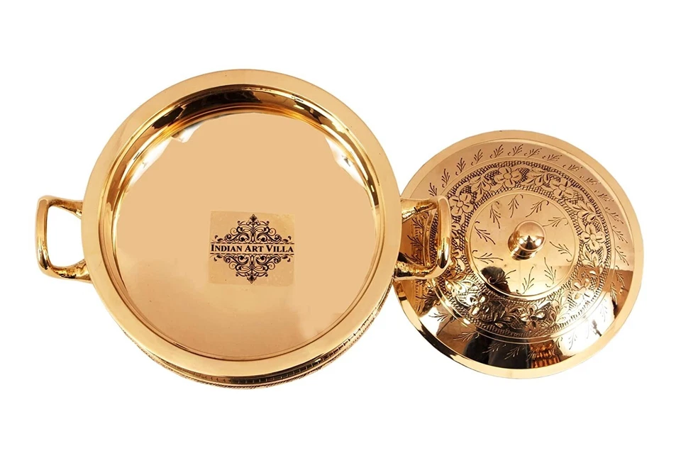 Embossed Design Brass Casserole Serving Food Dishes With Lid 775ML- 1 Piece - Image 3 of 3