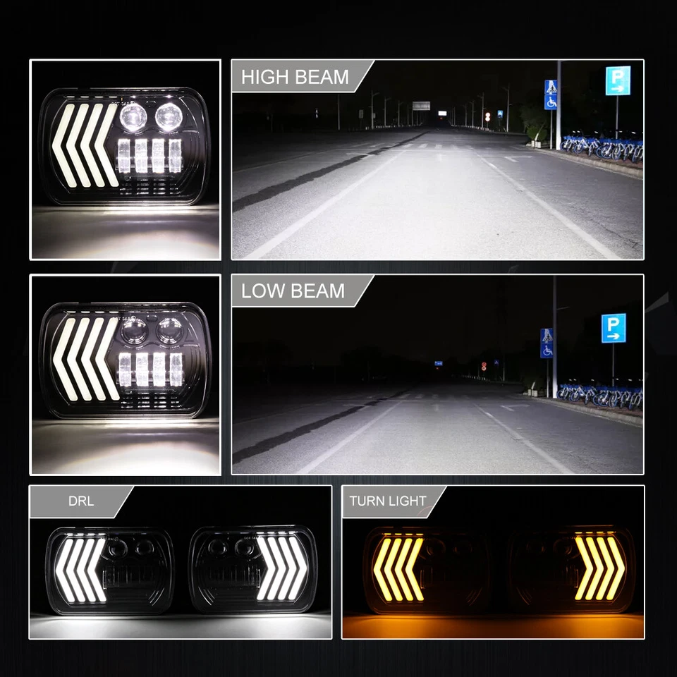 Faros LED de 7X6 pulgadas que fluyen luz DRL para Ford E-150 Econoline E-250 E-350 Foto 2 de 4