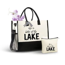 InnoBeta Lake Gifts Canvas Tote Bag, Life Is Better at The Lake, Lake Life Gi...