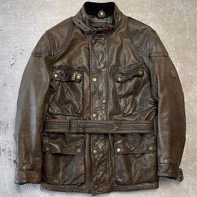 Belstaff Panther Leather Jacket 1966 Brown Motorcycle  Belted Coat