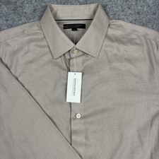 Banana Republic Non Iron Slim Fit Button Up Dress Shirt Men L Beige Abstract NWT