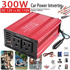 300W Power Inverter DC 12V To AC 110V Car Sine Wave Converter 2USB 2Socket USA