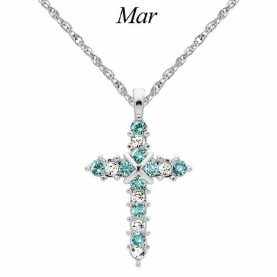 Forever Silver Birthstone Cross Necklace - March N110BS-03