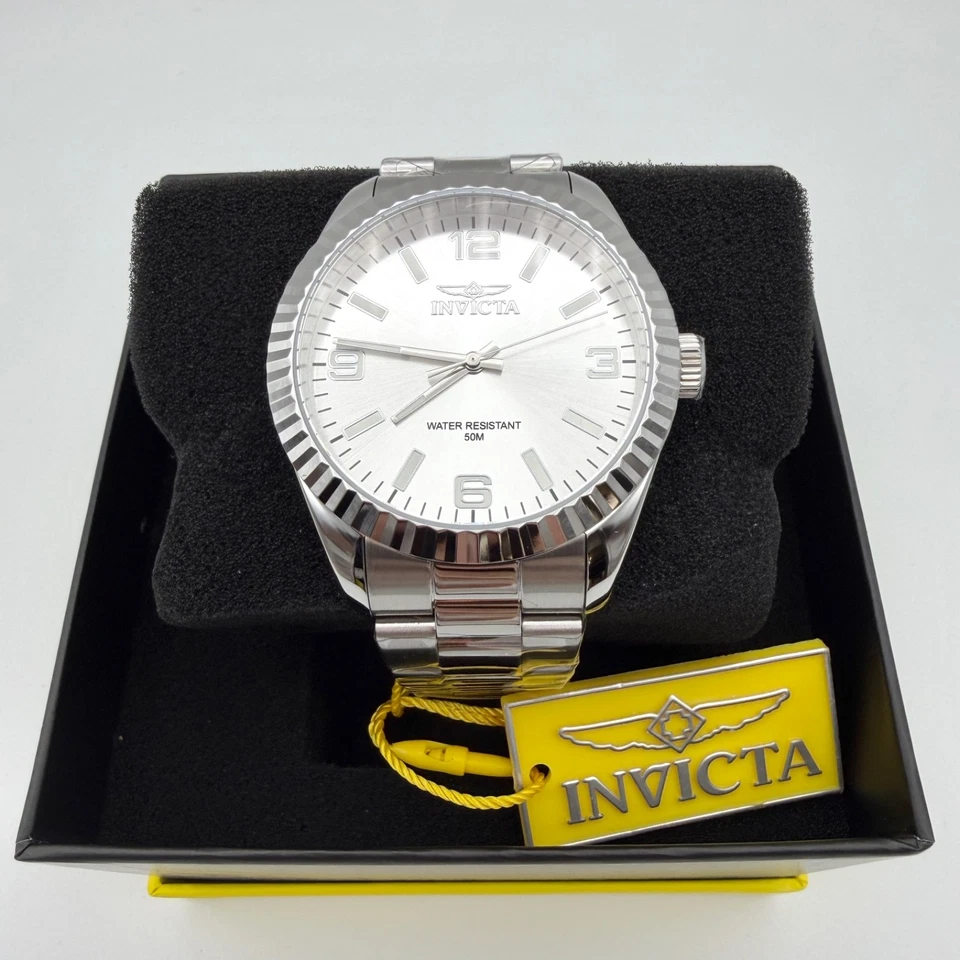 NUEVO Reloj Hombre INVICTA Platino Puro Plata Acanalado Oyster Acero Inoxidable XL Foto 4 de 4